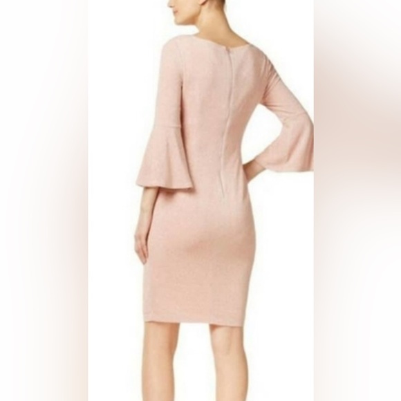 Calvin Klein Pink Shimmer Bell Sleeve Pencil Dress 14W - Picture 2 of 7